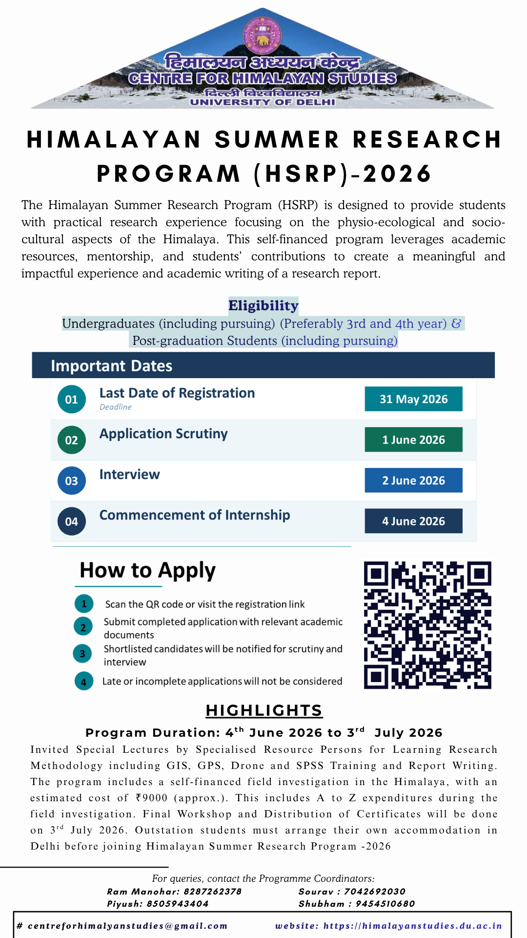 Himalayan Summer Research Program 2026 Brochure